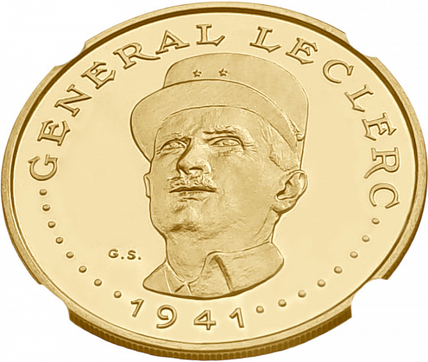 картинка Чад. 5 000 Франков 1970 г. Золото. 17.5 г*0.900 0.5064 oz. Филипп Леклерк! СЛАБ NGC PF 68 ULTRA CAMEO! от магазина Одежда+