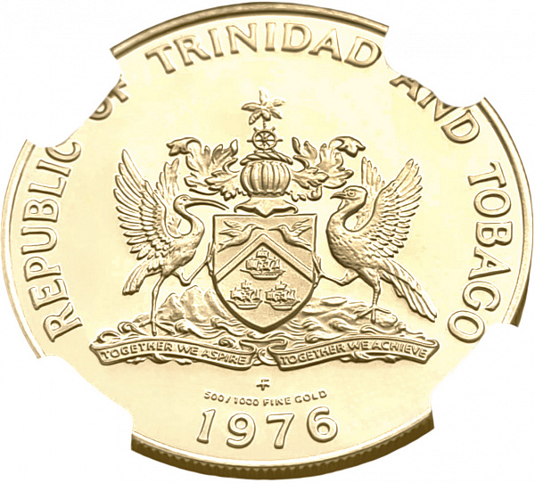 картинка Тринидад и Тобаго. 100 Долларов 1976 г. Золото 6.21г*0.500 0.0998 oz. СЛАБ NGC PF 69 ULTRA CAMEO! от магазина Одежда+ 2