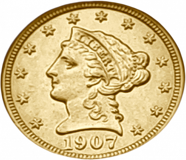 картинка США. 2 1/2 Доллара 1907 г. Золото. 4.18 г*0.900 0.1209 oz. СЛАБ NGC MS 62! от магазина Одежда+