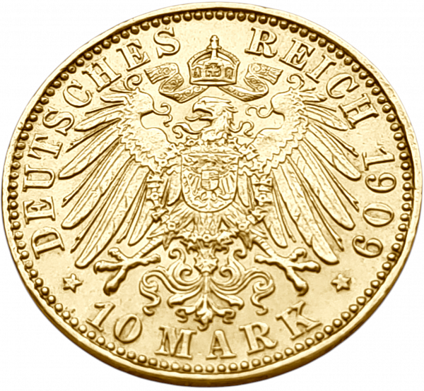 картинка Саксония. 10 Марок 1909 г. Золото. 3.982 г*0.900 0.1152 oz. от магазина Одежда+ 2