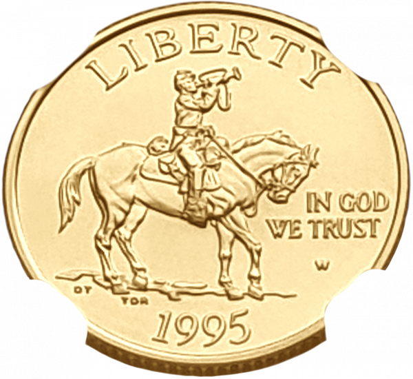 картинка США. 5 Долларов 1995 г. Золото. 8.359 г*0.900 0.2419 oz. СЛАБ ННР MS 69! от магазина Одежда+