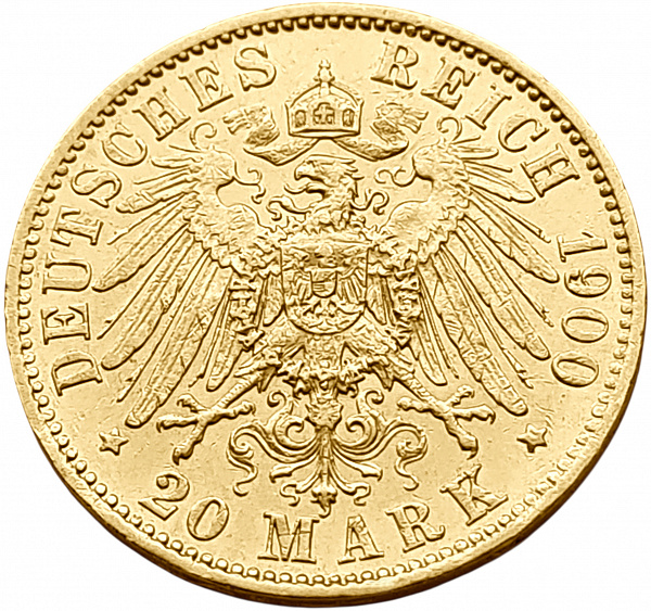 картинка Гессен. 20 Марок 1900 г. Золото. 7.965 г*0.900 0.2305 oz. от магазина Одежда+ 2
