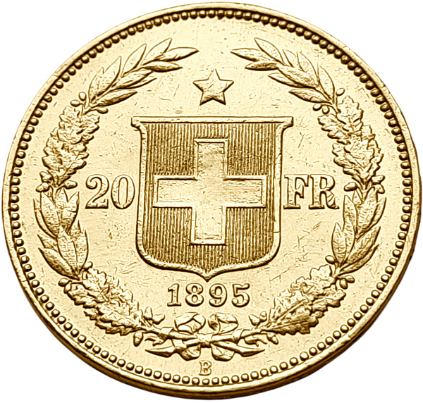 картинка Швейцария. 20 Франков 1895 г. Золото. 6.452 г*0.900 0.1867 oz. от магазина Одежда+ 2