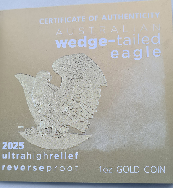 картинка Австралия. 100 Долларов 2025 г. Золото. 31.107 г* 0.9999 1.0 oz. Орел! Сертификат! Ультравысокий Рельеф! от магазина Одежда+ 5