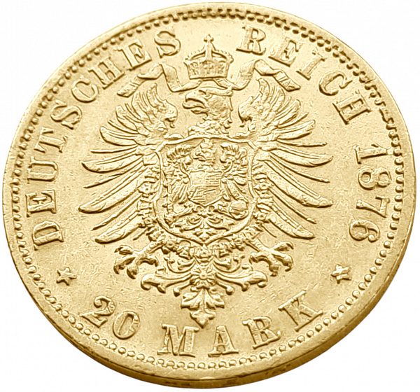 картинка Саксония. 20 Марок 1876 г. Золото. 7.965 г*0.900 0.2305 oz. от магазина Одежда+ 2