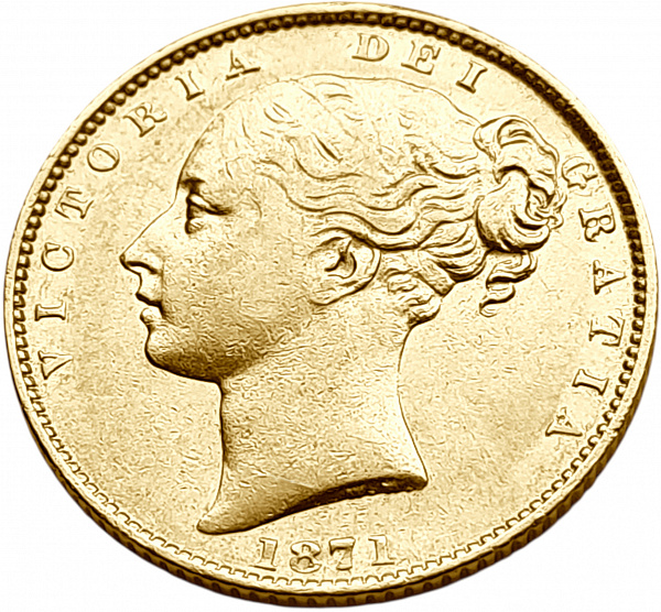 картинка Великобритания. 1 Соверен 1871 г. Золото. 7.99 г*0.9167 0.2355 oz. от магазина Одежда+