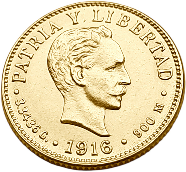 картинка Куба. 2 Песо 1916 г. Золото. 3.3436 г*0.900 0.0967 oz. от магазина Одежда+