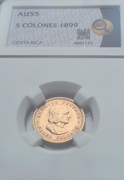 картинка Коста-Рика. 5 Колон 1899 г. Золото. 3.89 г*0.900 0.1126 oz. от магазина Одежда+ 3