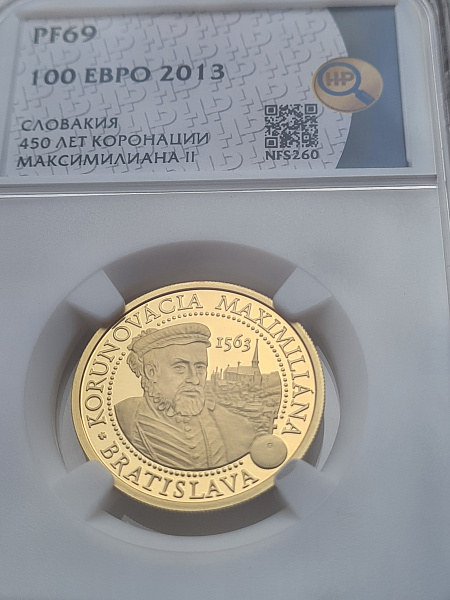 картинка Словакия. 100 Евро 2013г. Золото 9.5г*0.900 0.2749 oz. Максимилиан II. 450-летие Коронации! от магазина Одежда+ 3