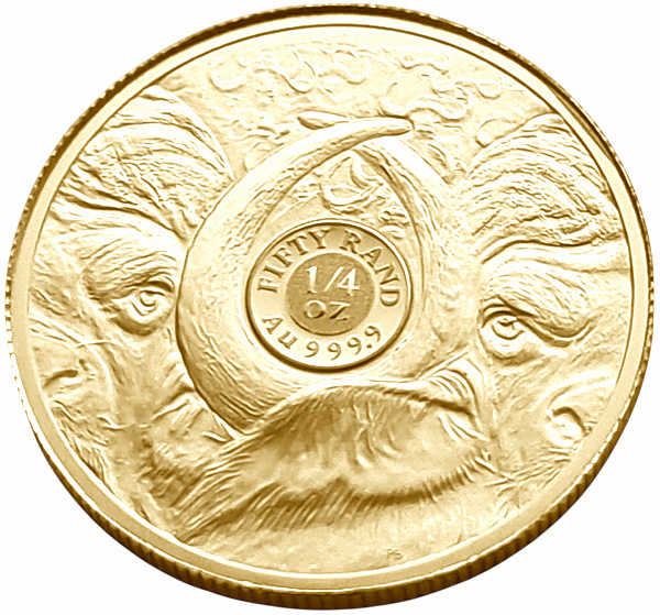 картинка ЮАР. 50 Рандов 2023г. Золото. 7.78г*0.9999 0.25 oz. Большая Пятерка II. Буйвол! Коробка, Сертификат! от магазина Одежда+ 2