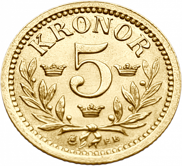 картинка Швеция. 5 Крон 1901 г. Золото. 2.2402 г*0.900 0.0648 oz. от магазина Одежда+ 2