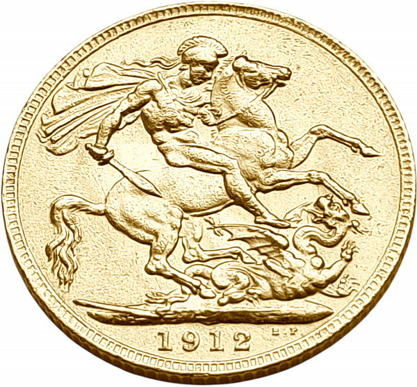 картинка Великобритания. 1 Соверен 1912 г. Золото. 7.99 г*0.917 0.2355 oz. от магазина Одежда+ 2