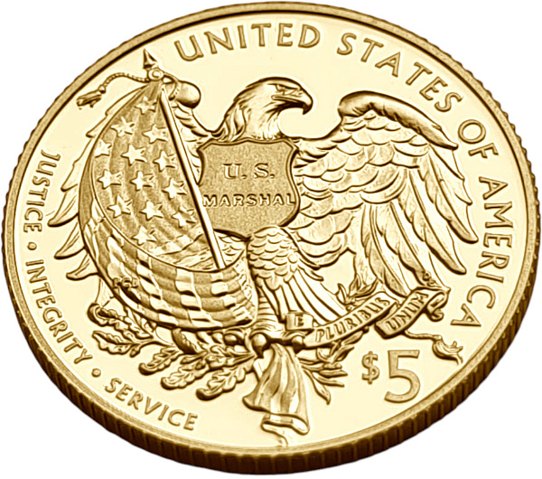 картинка США. 5 Долларов 2015 г. Золото. 8.359 г*0.900 0.2419 oz. Служба Маршалов США! от магазина Одежда+ 2