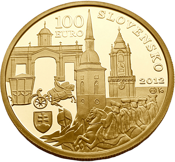 картинка Словакия. 100 Евро 2012г. Золото 9,5г*0.900 0,2749 oz. 300-летие Коронации Карла III. от магазина Одежда+ 2