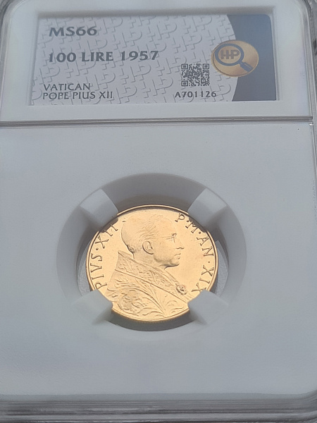 картинка Ватикан. 100 Лир 1957 г. Золото. 5.19 г*0.900 0.1502 oz. от магазина Одежда+ 3