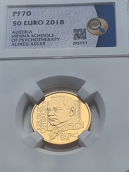 картинка Австрия. 50 Евро 2018 г. Золото. 7.89 г*0.986 0.25 oz. Альфред Адлер! от магазина Одежда+ 3
