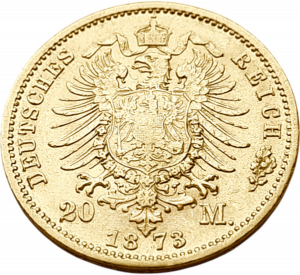 картинка Саксония. 20 Марок 1873 г. Золото. 7.965 г*0.900 0.2305 oz. от магазина Одежда+ 2