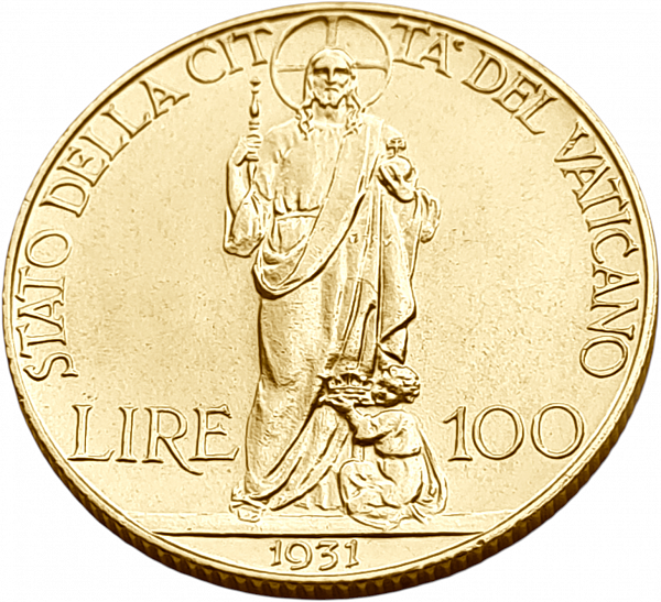 картинка Ватикан. 100 Лир 1931 г. Золото. 8.8 г*0.900 0.2546 oz. от магазина Одежда+