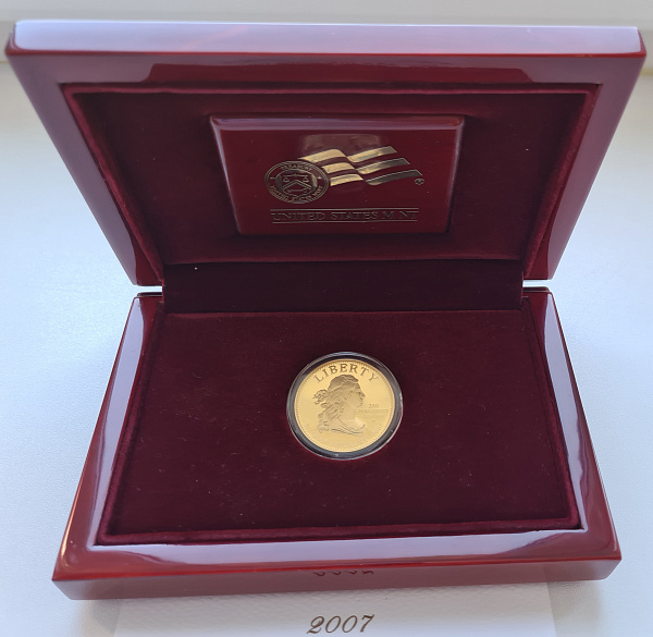 картинка США. 10 Долларов 2007г. Золото 15.55г*0.9999 0.5 oz. Свобода Джефферсона! Пруф! Коробка и Сертификат! от магазина Одежда+ 4