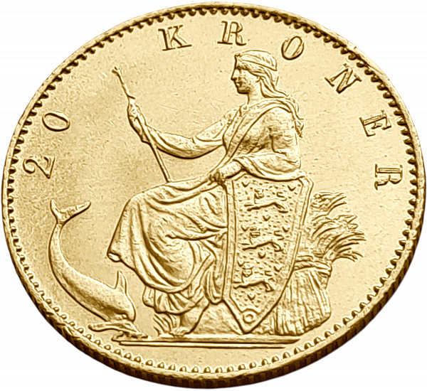 картинка Дания. 20 Крон 1873 г. Золото. 8.9606 г*0.900 0.2593 oz. от магазина Одежда+