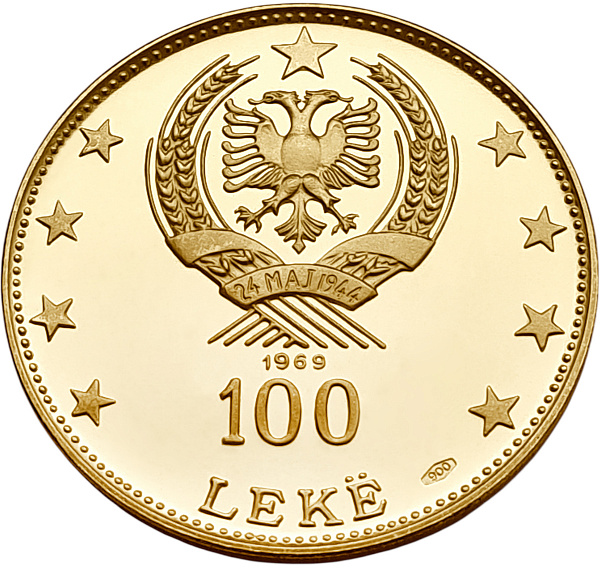 картинка Албания. 100 Леков 1969 г. Золото. 19.75 г*0.900 0.5715 oz. СЛАБ CPRC PF 66 ULTRA CAMEO! от магазина Одежда+ 2