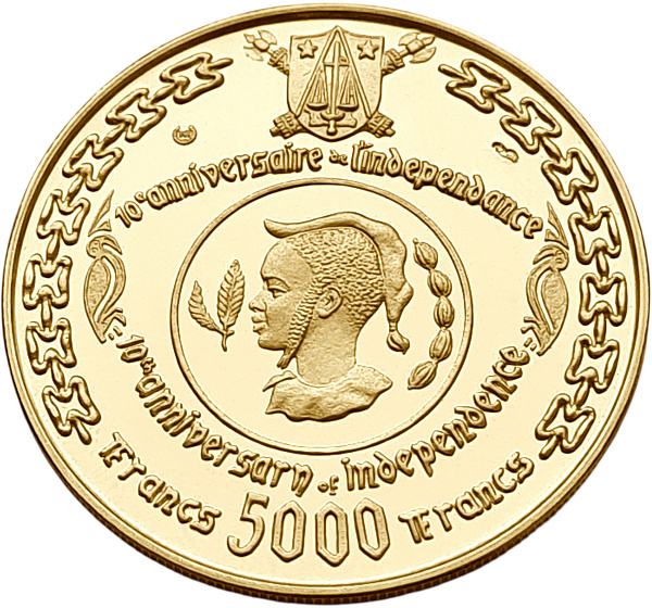картинка Камерун. 5000 Франков 1970 г. Золото. 17.5 г*0.900 0.5064 oz. Пруф! СЛАБ PCGS PR 64 DCAM! от магазина Одежда+