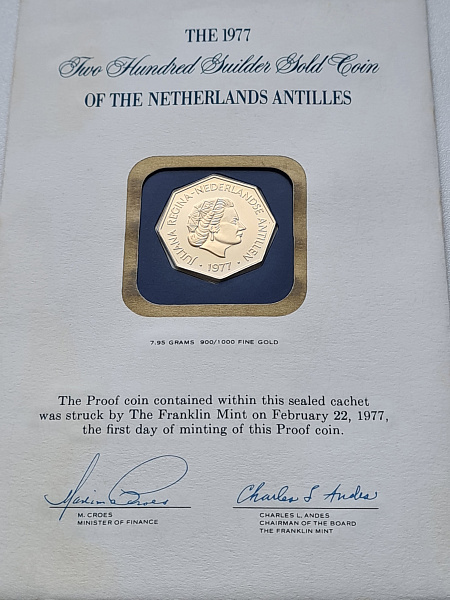 картинка Нидерландские Антилы. 200 Гульденов 1977г. Золото. 7.95 г*0.900 0.23 oz. Пруф! Блистер МД! от магазина Одежда+ 3