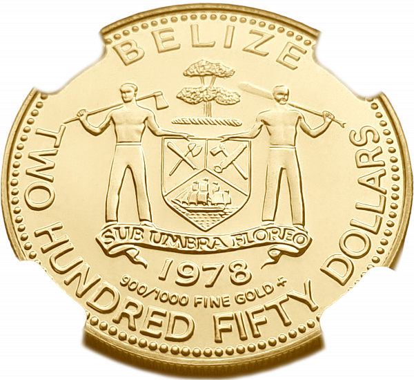 картинка Белиз. 250 долларов 1978 г. Золото. 8.81 г*0.900 0.2549 oz. Ягуар! СЛАБ NGC MS69! от магазина Одежда+ 2