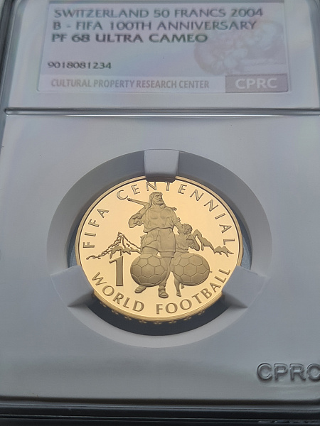 картинка Швейцария. 50 Франков 2004 г. Золото. 11.29 г*0.900 0.3267 oz. Столетие ФИФА! Пруф! от магазина Одежда+ 3