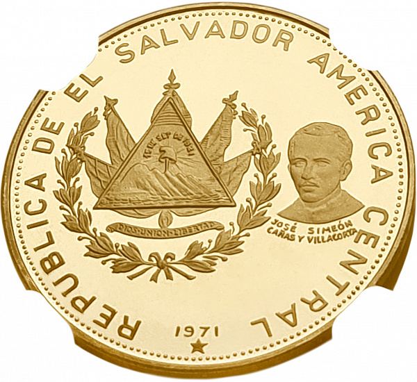 картинка Сальвадор. 200 Колон 1971 г. Золото. 23.6 г*0.900 0.6829 oz. СЛАБ NGC PF 67 ULTRA CAMEO! от магазина Одежда+ 2