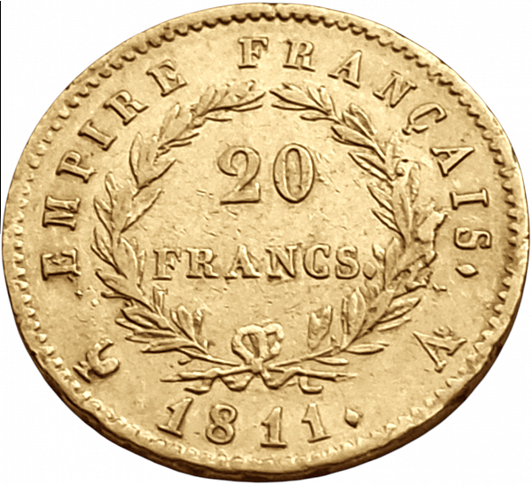картинка Франция. 20 Франков 1811 г. Золото. 6.4516 г*0.900 0.1867 oz. от магазина Одежда+ 2