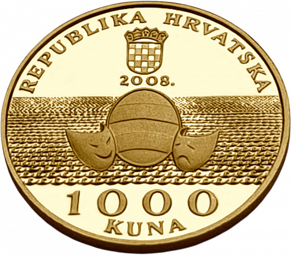 картинка Хорватия. 1000 Кун 2008 г. Золото. 7.0 г*0.986 0.2219 oz. Марин Држич! от магазина Одежда+ 2