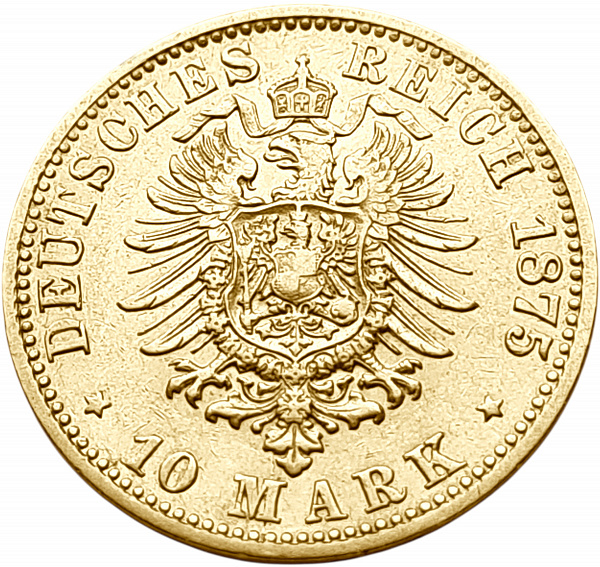 картинка Гамбург. 10 Марок 1875 г. Золото. 3.982 г*0.900 0.1152 oz. от магазина Одежда+ 2