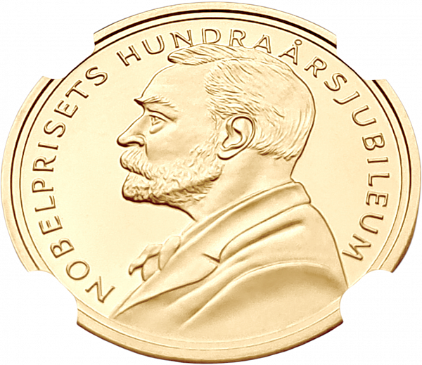 картинка Швеция. 2000 Крон 2001 г. Золото. 12.0 г*0.900 0.3472 oz. Нобелевская Премия! СЛАБ ННР PF 68! от магазина Одежда+ 2