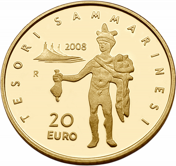 картинка Сан-Марино. 20 Евро 2008 г. Золото. 6.45 г*0.900 0.1866 oz. Пруф! от магазина Одежда+