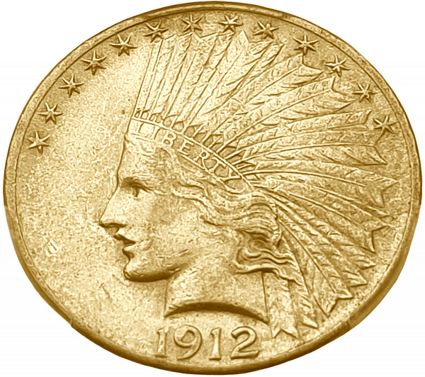 картинка США. 10 Долларов 1912 г. Золото. 16.72 г*0.900 0.4837 oz. СЛАБ PCGS MS 62! от магазина Одежда+