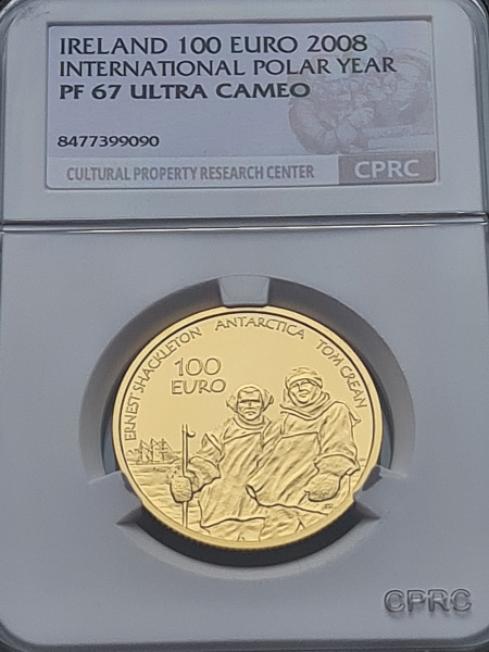 картинка Ирландия. 100 Евро 2008 г. Золото 15.55 г*0.999 0.5 oz. Международный полярный год! Экспедиция Шеклтона в Антарктиду! Пруф! от магазина Одежда+ 3