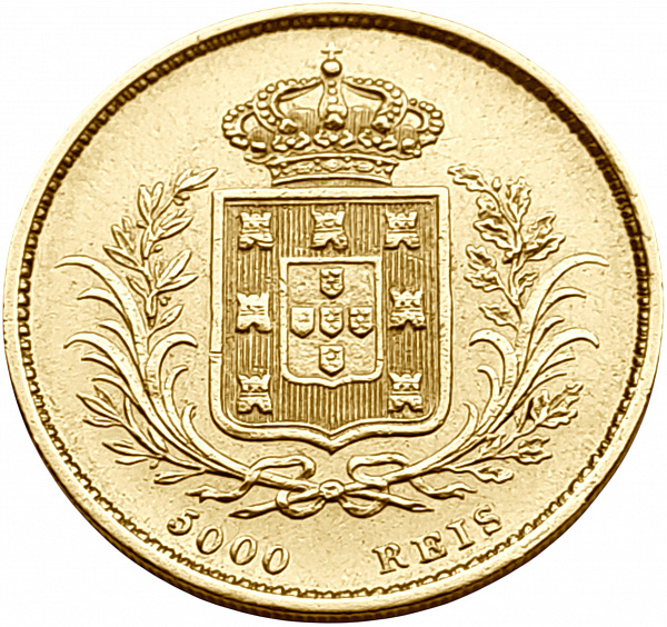картинка Португалия. 5000 Рейс 1862 г. Золото. 8.8675 г*0.917 0.2614 oz. от магазина Одежда+ 2
