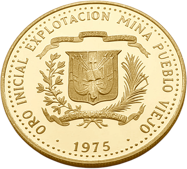 картинка Доминиканская Республика. 100 Песо 1975 г. Золото. 10.0 г*0.900 0.2894 oz. Пруф! от магазина Одежда+ 2