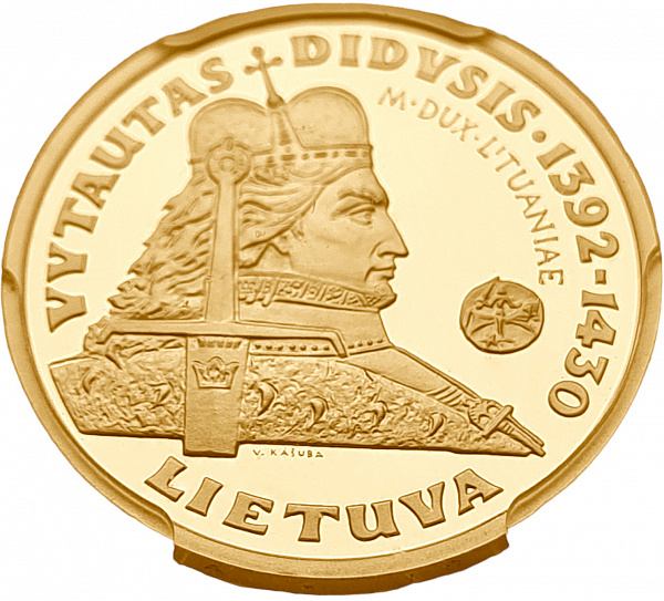 картинка Литва. 100 Литов 2000 г. Золото. 7.78 г*0.999 0.25 oz. Князь Витовт! СЛАБ PCGS PR 67 DCAM! от магазина Одежда+