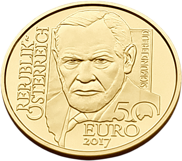 картинка Австрия. 50 Евро 2017 г. Золото. 7.89 г*0.986 0.25 oz. Зигмунд Фрейд! от магазина Одежда+ 2