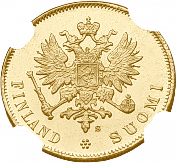 картинка Финляндия. Россия. 10 Марок 1913 г. Золото. 3.2258 г*0.900 0.0933 oz. (S). СЛАБ NGC MS 65! от магазина Одежда+ 2