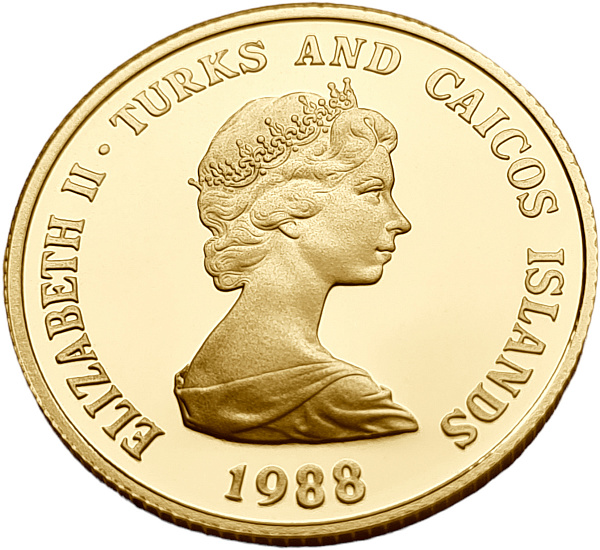 картинка Теркс и Кайкос. 100 Крон 1988 г. Золото. 10.0 г*0.917 0.2948 oz. Пруф! от магазина Одежда+ 2