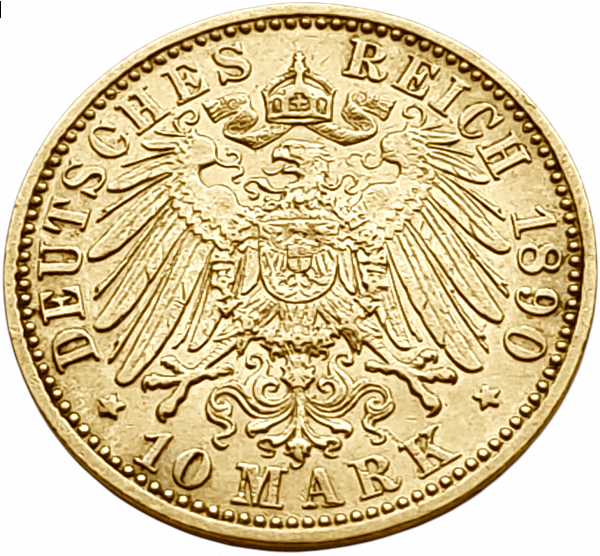картинка Мекленбург-Шверин. 10 Марок 1890 г. Золото. 3.982 г*0.900 0.1152 oz. от магазина Одежда+ 2