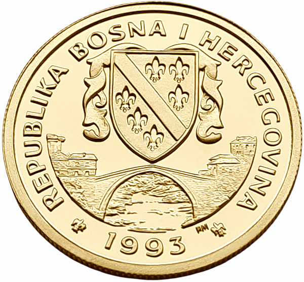картинка Босния и Герцеговина. 10 000 Динаров 1993 г. Золото. 6.22 г*0.999 0.2 oz. Олимпиада! Лыжи! от магазина Одежда+ 2