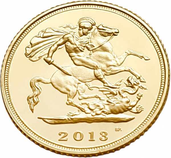 картинка Великобритания. 1/2 Соверена 2013 г. Золото 3.99 г*0.917 0.1176 oz. Пруф! от магазина Одежда+ 2