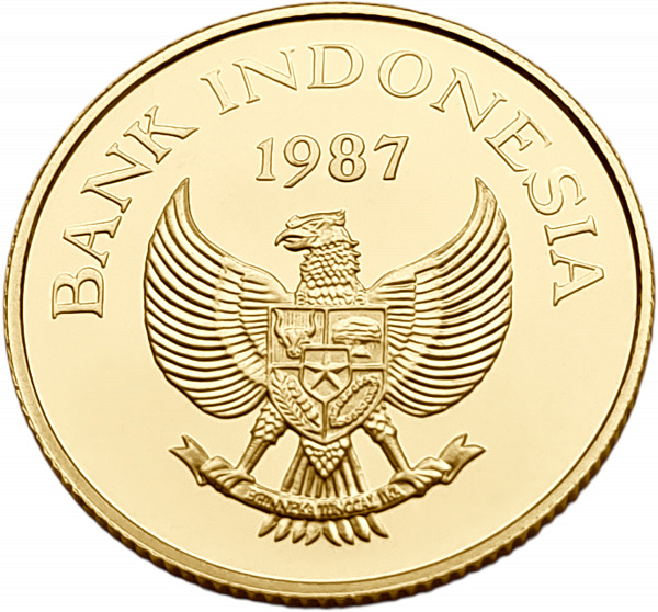 картинка Индонезия. 200 000 рупий 1987 г. Золото. 10.0 г*0.917 0.2948 oz. Яванский Носорог! от магазина Одежда+ 2