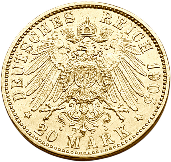 картинка Бавария. 20 Марок 1905 г. Золото. 7.965 г*0.900 0.2305 oz. от магазина Одежда+ 2