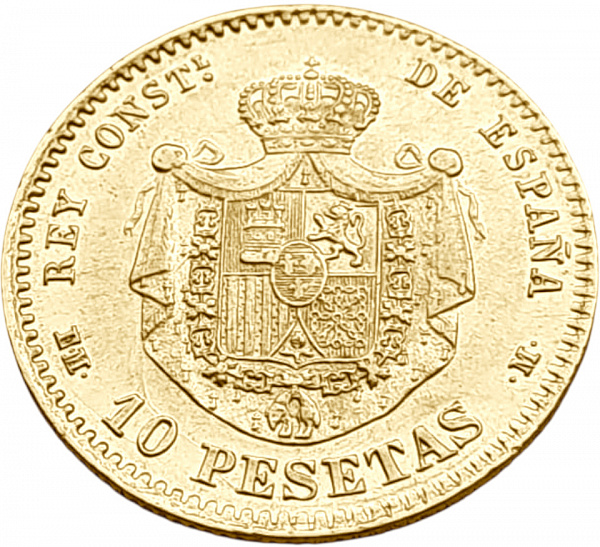 картинка Испания. 10 Песет 1878(1878) г. Золото. 3.2258 г*0.900 0.0933 oz. от магазина Одежда+ 2