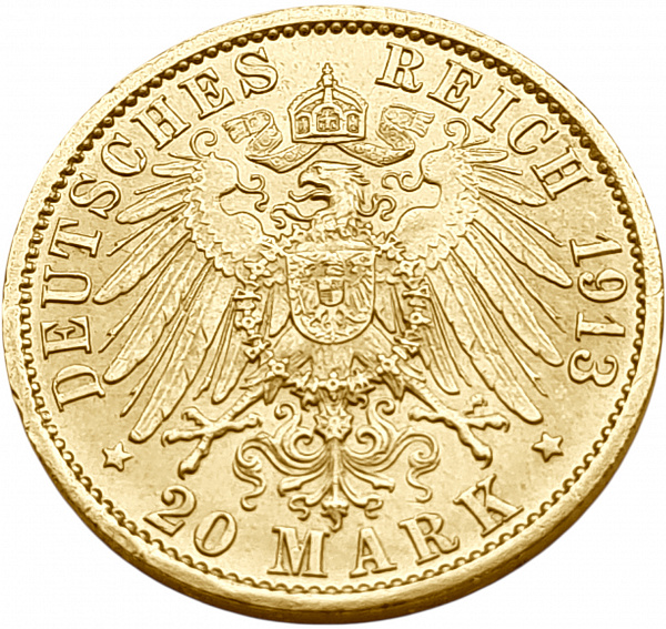 картинка Пруссия. 20 Марок 1913 г. Золото. 7.965 г*0.900 0.2305 oz. от магазина Одежда+ 2